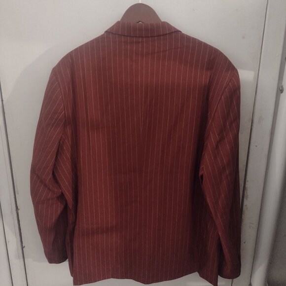 YND Slim Fit Double-Breasted Pinstripe Suit, Red 3XL, ALTERED CUFFS & LEGS - Picture 2 of 7